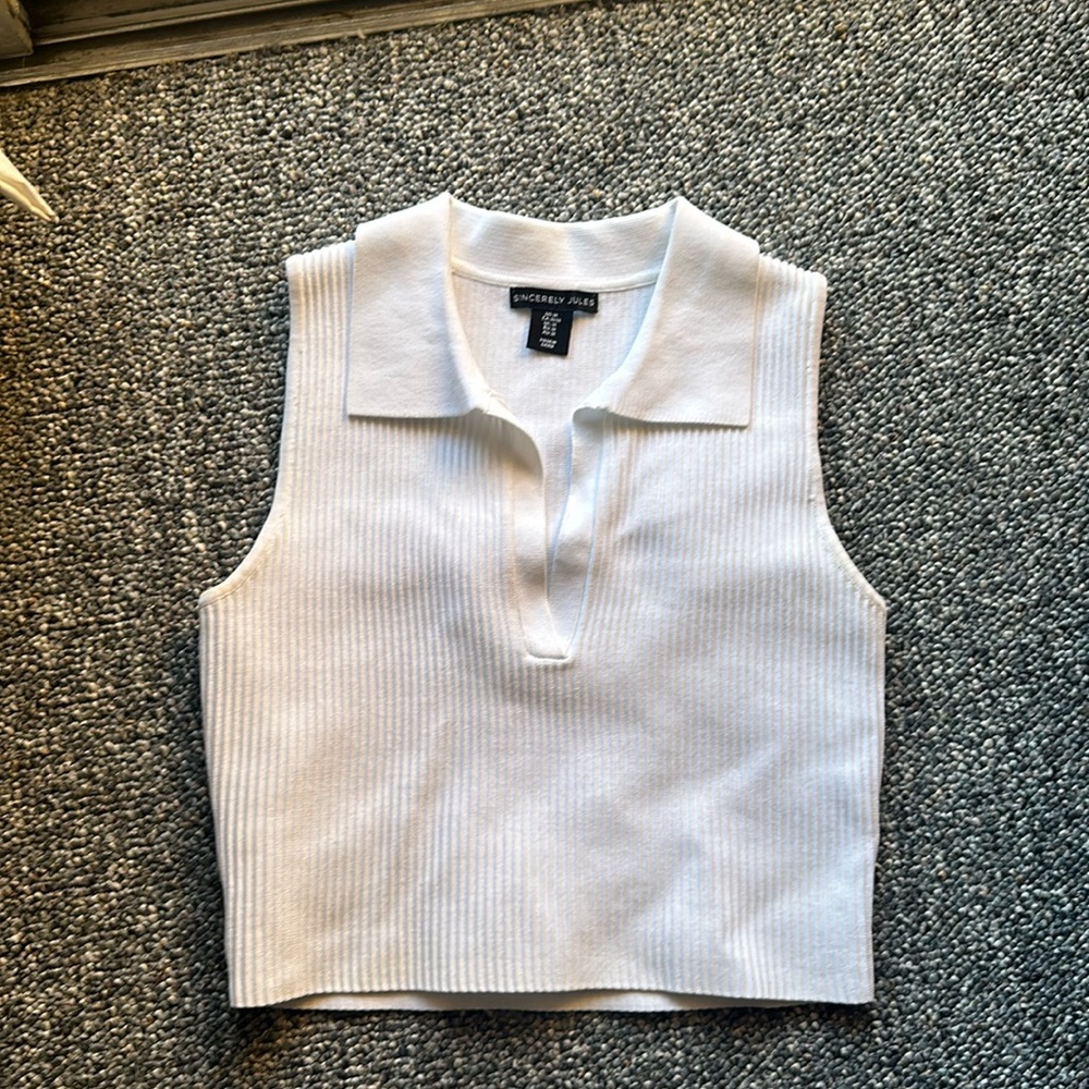 Babaton sculpt knit polo tank - white - Medium